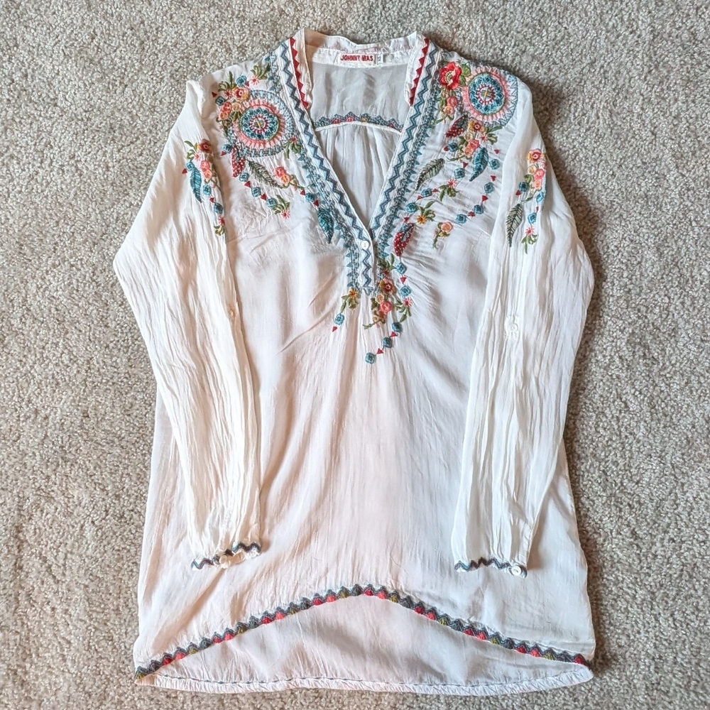 Johnny Was White Embroidered Blouse (XS)